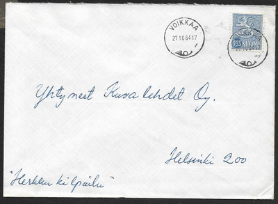 Postilähetys - Yl.m. 0,40mk (LAPE 618) Voikkaa 27.10.1964