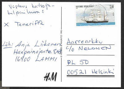 Postilähetys - Purjelaiva 1997 (LAPE 1385) Lahti 20.10.1997