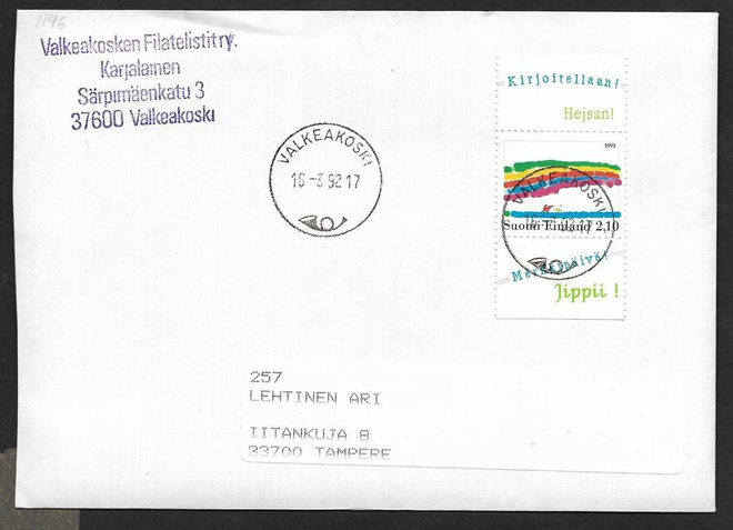 Postiläh. - Lasten piir. 1991(LAPE 1146) Valkeakoski 16.3.92