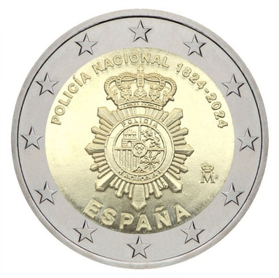 ** ESPANJA 2€ 2024 Poliisivoimat 200 v. pillerissä **