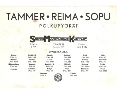 S.M.K. polkupyörät, esite, ehkä 1930-lukua.