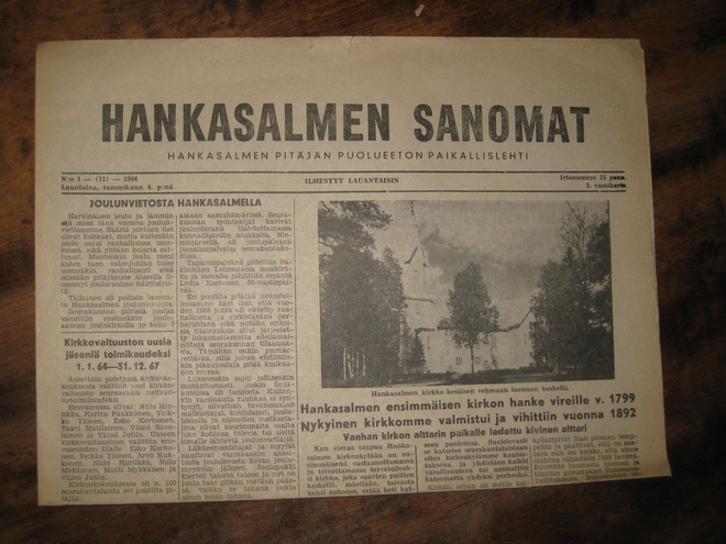 Sanomalehti  Hankasalmen Sanomat 4.1.1964