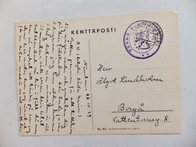 VANHA Kortti Kenttäposti Tunga Sektoren 2 Leima 1939