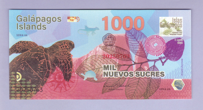 Galapagos Islands 1000 Sucres v.2021 UNC Polymer (Fancy)
