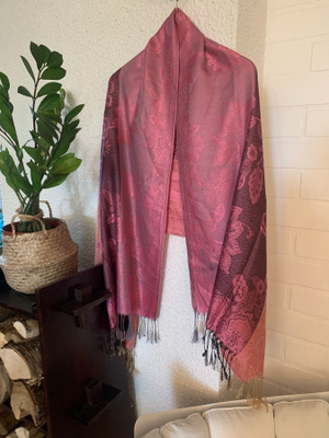 Vaaleanpunainen kuviollinen pashmina hartiahuivi
