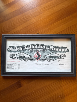 Vanha Häkli, Lallukka ja Kumpp. Oy Viipuri 1938 kehystetty