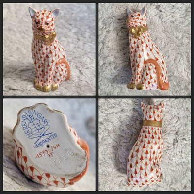 Herend 15536/VH 75, kissa rusetilla ~88mm
