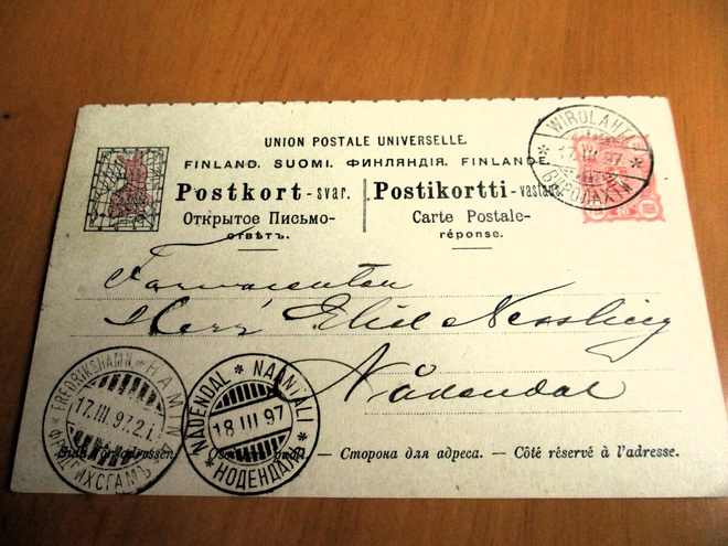 1897 Virolahti venäläisleima vastausehiö Naantaliin