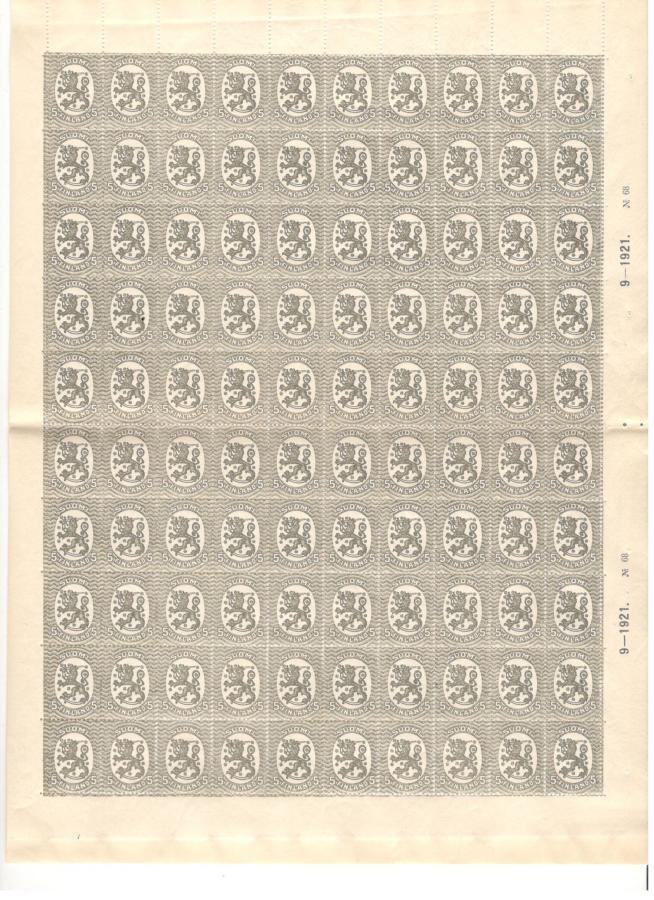 v. 1921  5 pen. harmaa, koko arkki, **
