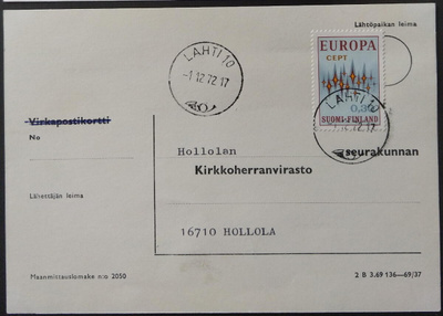 Eurooppa 1972 -merkki loistoleimakortilla Lahti 10