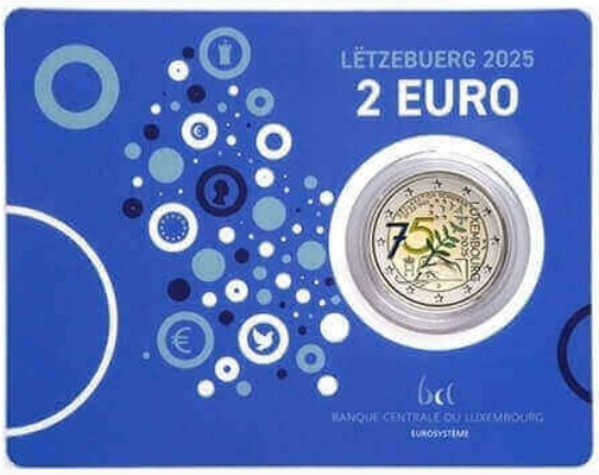 ** LUXEMBURG 2€ 2025 Schuman BU coin card väritetty **