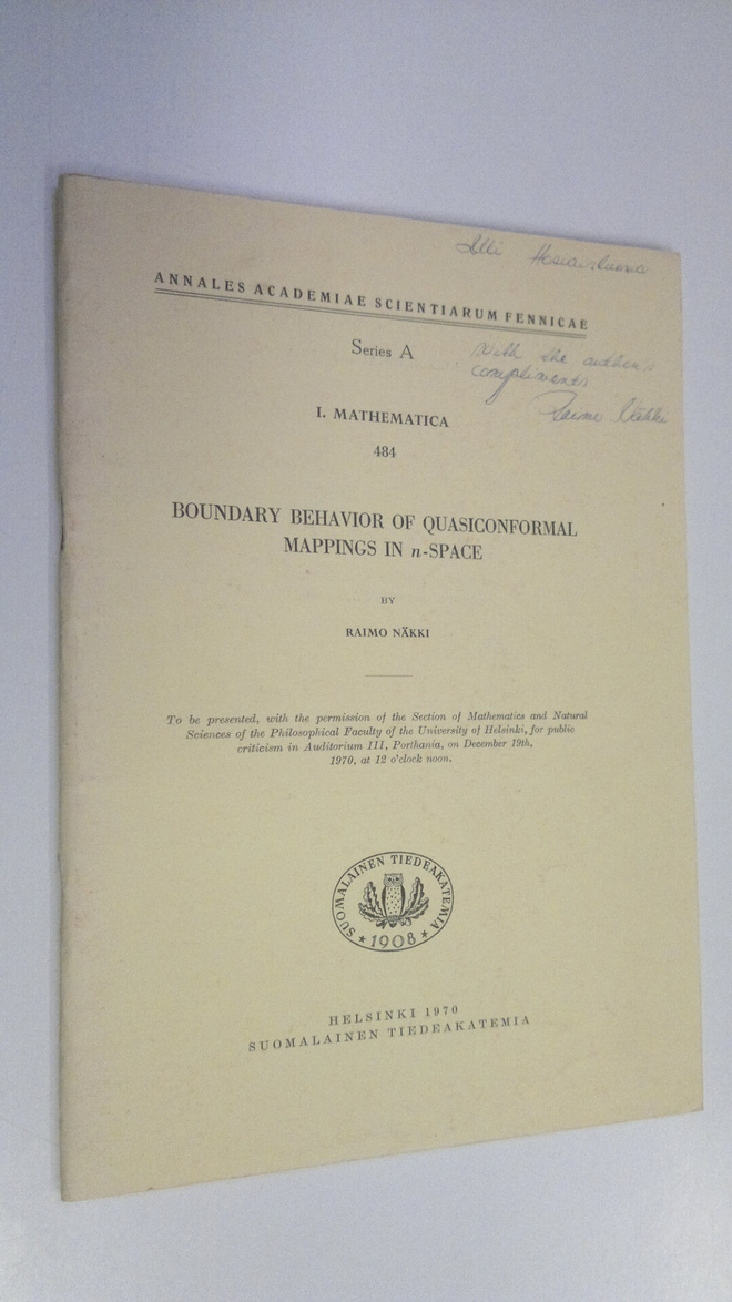 Raimo Näkki : Boundary behavior of quasiconformal mapping...