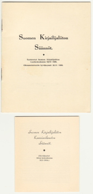 Suomen kirjailijaliiton säännöt 1934 ja 1936
