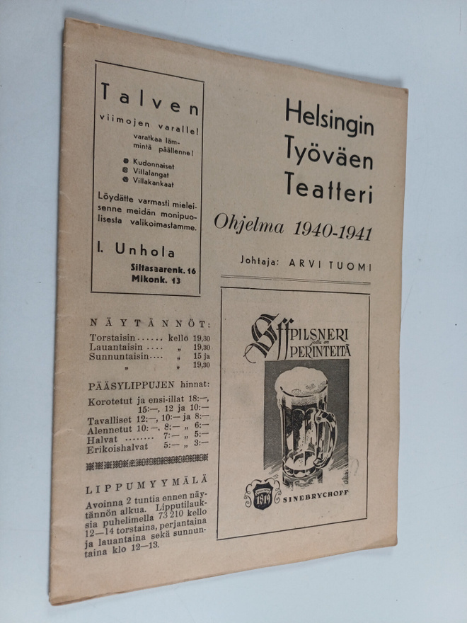 Helsingin työväen teatteri : ohjelma 1940-1941