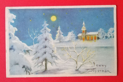 Vanha joulukortti kulk. 1951