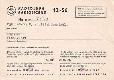 RADIOLUPA VIHTAVUORI RUUTITEHTAANTYÖLÄINEN 1957