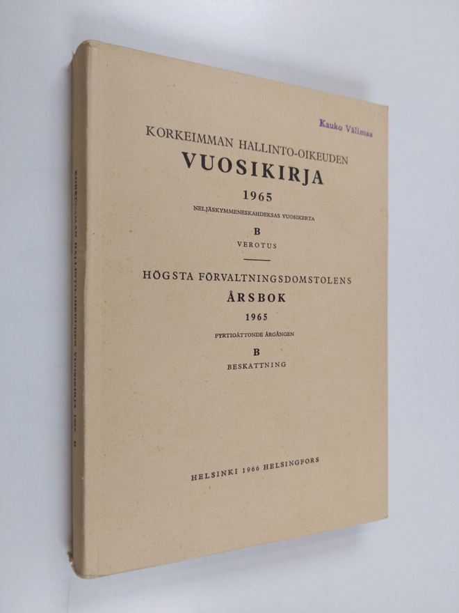 Korkeimman hallinto-oikeuden vuosikirja 1965 B, Verotus =...