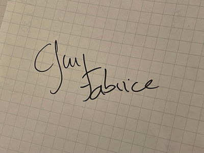 Fabrice Guy nimikirjoitus paperilla