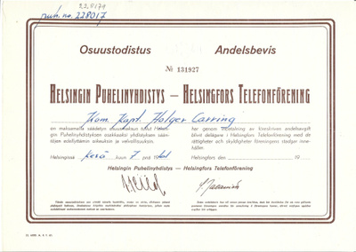Helsingin Puhelinyhdistys Osuustodistus+ ostokuitti