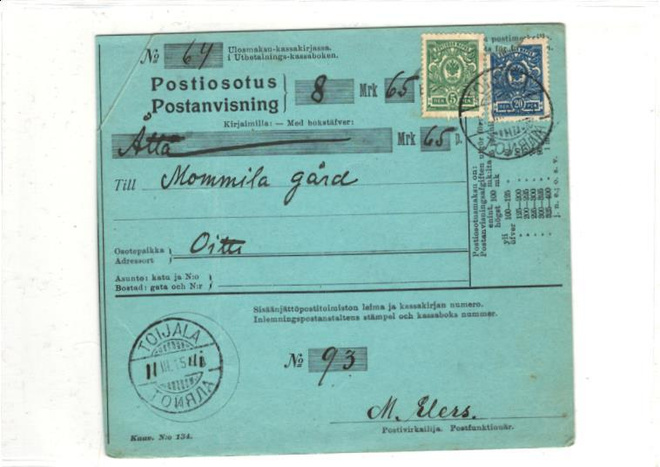 POSTIOSOTUS TOIJALA -OITTI  KÄSIN KORJATTU LEIMA