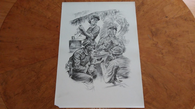 Jatkosota Lotta Kanttiini Sotapiirros Lindeberg 1942