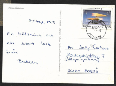 Postilähetys - Eurooppa 1988 (LAPE 1048) Pellinki 14.7.88