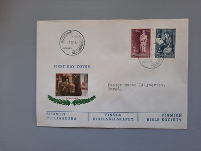 FDC Suomi 1948 Agricola L 15e, tuloleima