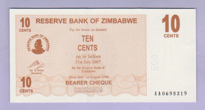 Zimbabwe 10 Cents v.2006 UNC P-35