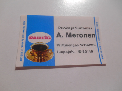 TT Etiketti Paulig A.Meronen Pirttikangas Juupajoki