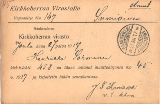 VAPAAKIRJE HANKASALMI