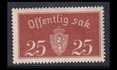 Norja 15_I ** Virkamerkki 25 öre (1933)