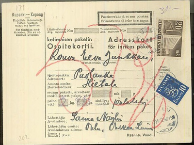 M30 1945 tilaavievä paketti Oulu 1948