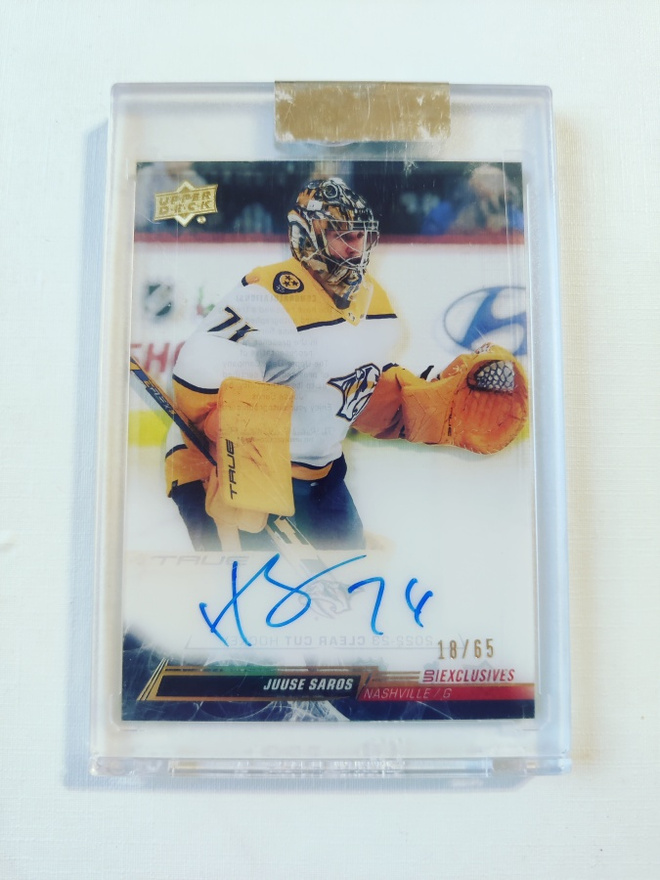Juuse Saros - 22-23 UD Clear-Cut Exclusives AU /65
