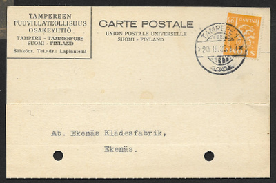 Postil. - Yl.m. 1,25mk (LAPE 177) Tampere 1 20.3.1933