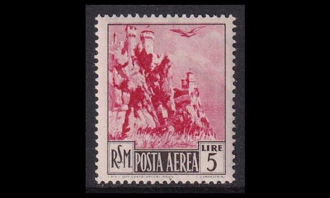 San Marino 444 ** Lentoposti 5 L (1950)