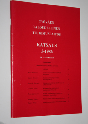 Työväen taloudellinen tutkimuslaitos : Katsaus 3-1986