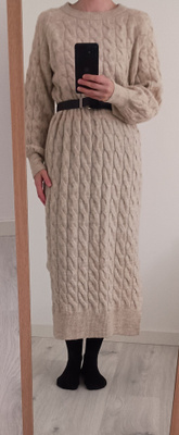 Palmikkoneulemekko vaalea beige M ovh 80€ + vyö