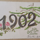 1902 Uuden Vuoden kortti, koristeleikkaus, kohopaino, k.-k - pikkukuva 1