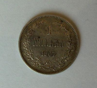 1907 1 markka yksityiskohdat näkyvissä - loistokappale