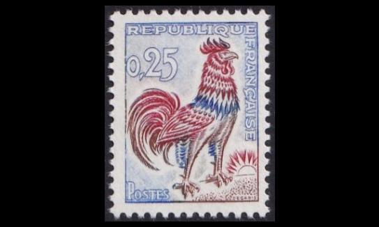 Ranska 1384x ** Käyttösarja Kukko 0,25 (1962)