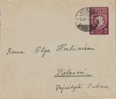 1937 Kultatähkä- ehiökirje Helsingistä Pielavedelle