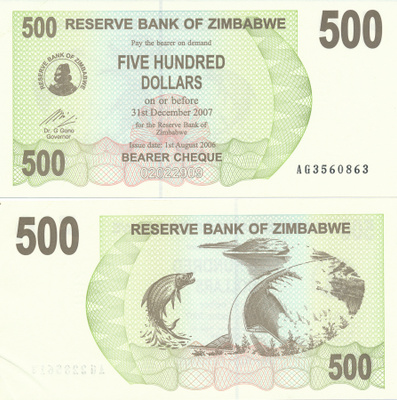 Zimbabwe 500 Dollars 2006 P43 #719