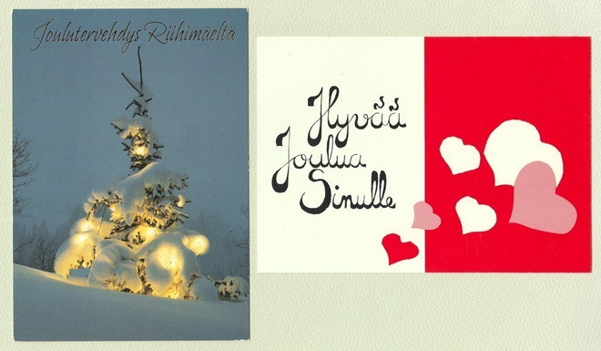 Kaksi joulukorttia Riihimäeltä