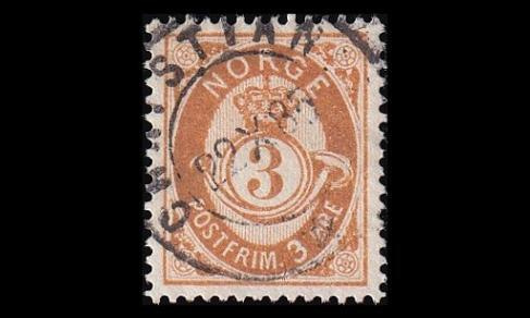 Norja 35 o Postitorvi 3 öre Christiania 22.X.85 (1882)