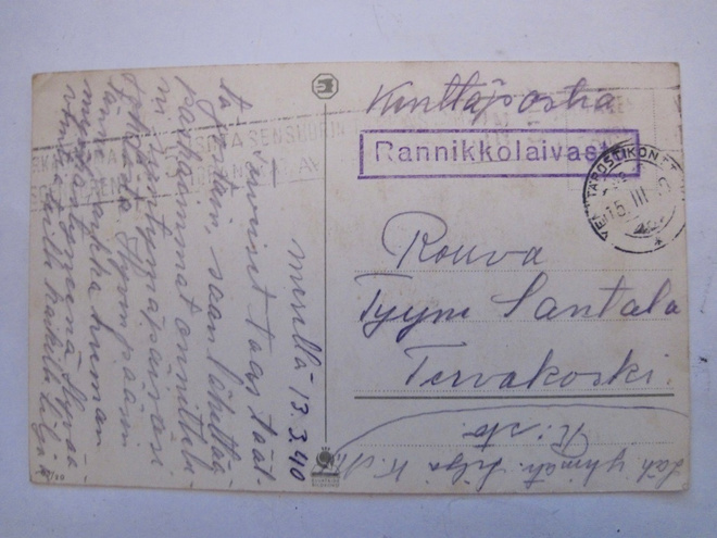 VANHA Kortti Kenttäposti Rannikkolaivasto Leima 13.3.1940 !!