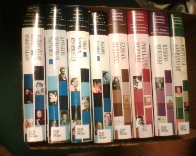 SUOMEN MUSIIKIN HISTORIA 1-4 + lisäosat (Sis.pk:t)