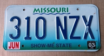 Missouri USA rekisterikilpi