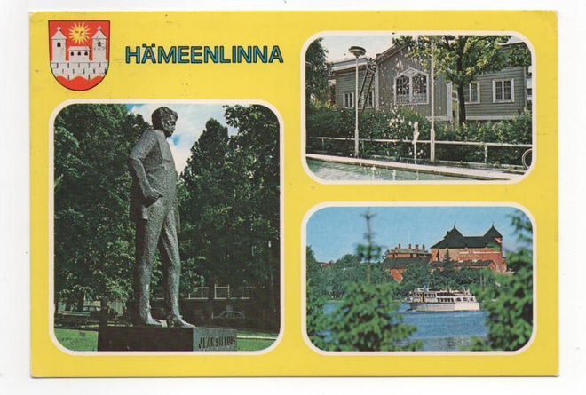 HÄMEENLINNA: Sibeliuispatsas, koti ja linna (vaakuna)