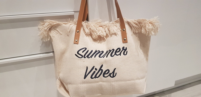 Vaalea "Summer Vibes" Rantalaukku / Kangaslaukku / Laukku
