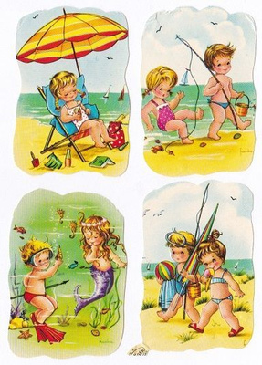 Vanhoja kiiltokuvia -50 -60 luv Lapset Rannalla 4 kpl